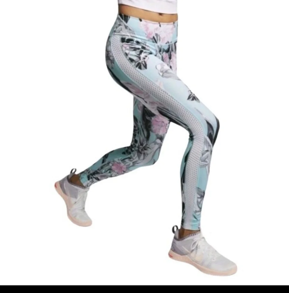 NWOT. NIKE Legging Floral w/Mesh Panel SZ Small. Blue/white/pink/black. - Picture 7 of 13